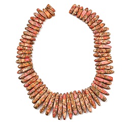 Оранжевый Синтетические градуированные бусины из императорской яшмы, окрашенные, самородки, Топ пробуренной, оранжевые, 17~45x4.5~7.5x6~7 мм, отверстие : 1 мм, около 63 шт / нитка, 12.20 дюйм (31 см)