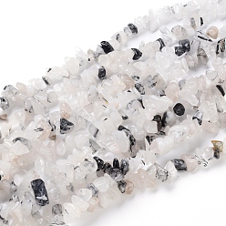 Rutilated Кварц Натуральный турмалированный кварц / черный рутиловый кварц, чип, 5~8 мм, отверстие : 1 мм, 80~81 см