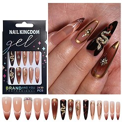 (52) Непрозрачная лаванда Акриловые накладные ногти с полным покрытием, нейл-арт съемный маникюр, с клейкими вкладками, пилочка для ногтей и палочка для кутикулы, разноцветные, 27~34x6.5~14.5x3~6.5 мм, 30 шт