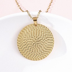 Настоящее золото 18K Плоские круглые 304 из нержавеющей стали кулон ожерелье, ионное покрытие (ip), реальный 18 k позолоченный, 18.11 дюйм (46 см)