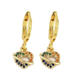 Сердце Женские серьги-кольца из латуни с микропаве и кубическим цирконием, реальный 18 k позолоченный, сердце, 22x8.5 мм