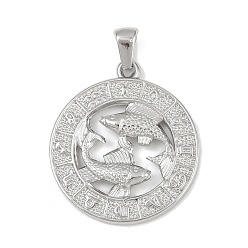 Рыбы 304 подвески из нержавеющей стали, плоские круглые с созвездием, анти-тускнение, Рыбы, 29x25.5x3.5 мм, отверстие : 4.5x3 мм