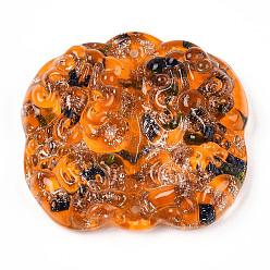 Dark Orange Handmade Gold Sand Lampwork Links Connectors, Auspicious Clouds, Dark Orange, 45x41x10mm, Hole: 2mm