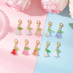 Золотой Подвесные украшения из стекла и акрила в виде тюльпана, Застежки-когти из сплава омара, подвески для украшений сумок, золотые, 31 мм, 10 шт / комплект