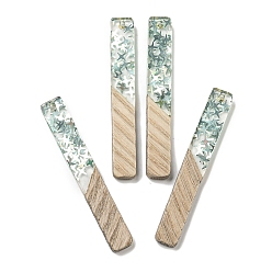 Темный Морско-зеленый Деревянные подвески, смола и золотая фольга, прямоугольные, темно-зеленый, 52x7.5x4 мм, отверстие : 2 мм