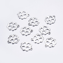 Edelstahl Farbe Anlaufgeschützt 201 Charms aus Edelstahl, ausgeschnitten, Hohlklee, Edelstahl Farbe, 12.5x10x1 mm, Bohrung: 1 mm