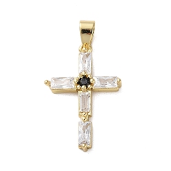 Настоящее золото 18K Латунные микро проложить кубического циркония подвески, без кадмия, без никеля и без свинца, крестик, реальный 18 k позолоченный, 29x19x4 мм, отверстие : 6x3.5 мм