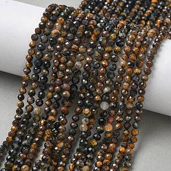 Тигровый глаз Природных тигровый глаз бисер нитей, граненые, круглые, 4 мм, отверстие : 0.7 мм, около 101 шт / нитка, 15.35'' (39 см)
