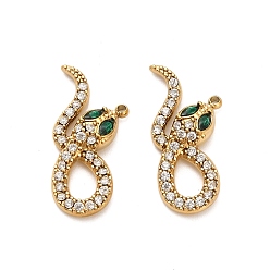 Настоящее золото 18K 304 подвески из нержавеющей стали, змея, с кубическим цирконием и стеклом, ионное покрытие (ip), реальный 18 k позолоченный, 20x14.5x4 мм, отверстие : 1 мм