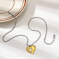Golden & Stainless Steel Color Duo Tone 304 Stainless Steel Heart Pendant Necklaces for Women, Golden & Stainless Steel Color, 17.72 inch(45cm)