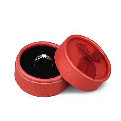 Красный Круглые картонные коробки для хранения колец, Шкатулка для украшений с бантом и черной губкой внутри, для хранения колец, красные, 5.5x3.5 см, 30 шт / комплект