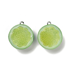Лимон Непрозрачные подвески смолы, фрукты, с платиновыми тоновыми железными петлями, лимон, 26~27x23x12.5 мм, отверстие : 2 мм