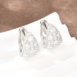 Платина Серьги-кольца из латуни С-образной формы с микропаве из прозрачных кубических цирконий, без свинца и без кадмия, долговечный, стойки покрытие, платина, 17x18x10.5 мм