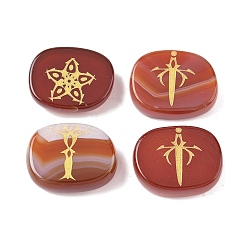 Красный Агат 4шт 4 стили натуральный сердолик дисплей украшения, фигурка для украшения дома, энергетический камень рейки для исцеления, овал с символом тарруссо, 25x20x7~7.5 мм, 1 шт / стиль