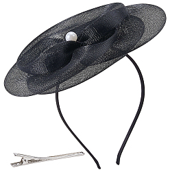 Черный Пластиковые ленты для волос, с полиэстером, АБС-пластиком, имитацией жемчуга и железными заколками-крокодилами, чёрные, 170x205x39 мм