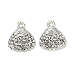 Shell Shape Сплава кристалла горный хрусталь подвески, подвески на тему океана, платина, формы раковины, 17.5x15.5x3.5 мм, отверстие : 1.8 мм