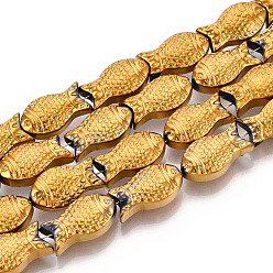 с Золотистым Покрытием Стеклянные бусины с гальваническим покрытием , рыба, с золотым покрытием, 15x8.2x5.3 мм, отверстие : 0.9 мм, около 50 шт / нитка, 26.77~27.17'' (68~69 см)
