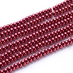 Средний Фиолетовый Экологически чистые нити из стеклянных бусин ронделя, окрашенные распылением, стеклянные под жемчуг, с хлопчатобумажной нитью, темно-красный, 5x3 мм, отверстие : 1 мм, около 120 шт / нитка, 16 дюйм