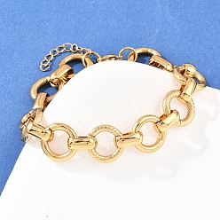 Золотой 304 женские браслеты-цепочки со звеньями из нержавеющей стали, кольцо, ионное покрытие (ip), золотые, 7-1/8 дюйм (18.1 см)