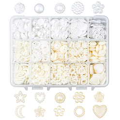 White ABS Plastic & Acrylic Imitation Pearl Cabochons, Mixed Shapes, White, about 876pcs/box