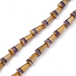 Темно-синий  Шифер Стеклянные бусины с гальваническим покрытием , с половиным покрытием цвета радуги, граненый конус, темный сланец синий, 7.5~8x4~4.5 мм, отверстие : 0.8 мм, около 34~35 шт / нитка, 11.42~11.81 дюйм (29~30 см)