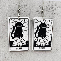 Черный Акриловые серьги-подвески с мультяшной тематикой, прямоугольник с рисунком в форме кошки, платина, чёрные, 62 мм