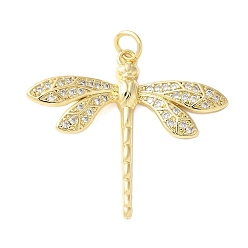 Dragonfly Латунные микро проложить кубического циркония подвески, без кадмия и без свинца, с целью перехода в кольце, реальный 18 k позолоченный, стрекоза, 27x31x3.5 мм, отверстие : 3.5 мм