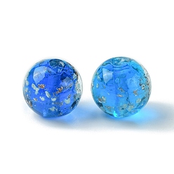 Озёрно--синий Светящиеся бусины лэмпворк из золота и песка ручной работы, светится в темноте, круглые, Плут синий, 14.5x13 мм, отверстие : 2 мм