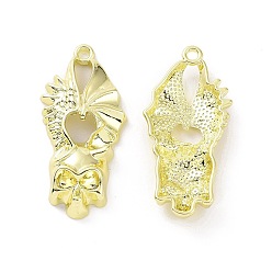 Light Gold Rack Plating Alloy Pendants, Cadmium Free & Lead Free, Skull, Light Gold, 36.5x17.5x6mm, Hole: 2mm