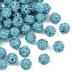 Аквамарин Бусины со стразами, полимерная глина , pave disco бусины, класс А, половине просверлил, круглые, аквамарин, С. 9 (1.5 мм), 1.6 мм, отверстие : 6 мм