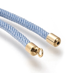 Light Sky Blue Nylon Twisted Cord Bracelet Making, Slider Bracelet Making, with Eco-Friendly Brass Findings, Round, Golden, Light Sky Blue, 8.66~9.06 inch(22~23cm), Hole: 2.8mm, Single Chain Length: about 4.33~4.53 inch(11~11.5cm)