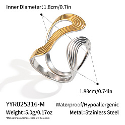 Позолоченный и Цвет Нержавейки 304 регулируемые открытые манжеты из нержавеющей стали для женщин, настоящее золото и нержавеющая сталь, внутренний диаметр: 18 мм
