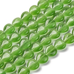 Зеленый лайм Стеклянные бусины, имитации кошачьего глаза , сердце, зеленый лайм, 9.5~10x9.5x4.5~5 мм, отверстие : 0.7 мм, около 40 шт / нитка, 14.65~14.76'' (37.2~37.5 см)