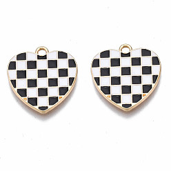 Черный Подвески из эмали и сплава, без кадмия, без никеля и без свинца, золотой свет, сердце с пледом, чёрные, 17x17x1.5 мм, отверстие : 1.6 мм
