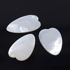 Blanc Coquille blanche cabochons, cœur, blanc, 28x18x2mm