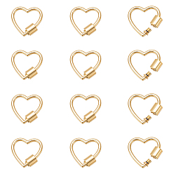 Light Gold 12шт. карабины-замки из цинкового сплава с винтовым креплением, сердце, золотой свет, 20x20.5x2 мм