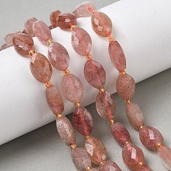 Клубничный Кварц Природного кварца клубники нитей бисера, граненые, лошадь форма глаз, с бисером, 14x9x6 мм, отверстие : 1.6 мм, около 23 шт / нитка, 15.16'' (38.5 см)