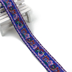 Blue Flat Ethnic Style Embroidery Polyester Ribbons, Jacquard Ribbon, Garment Accessories, Blue, 1-1/4 inch(33mm), about 7.66 Yards(7m)/pc