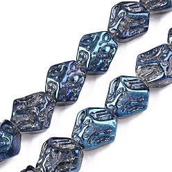 Морской Синий Стеклянные бусины с гальваническим покрытием , самородки, Marine Blue, 13.5~14x13~13.5x10 мм, отверстие : 1 мм, около 45 шт / нитка, 24.21 дюйм (61.5 см)