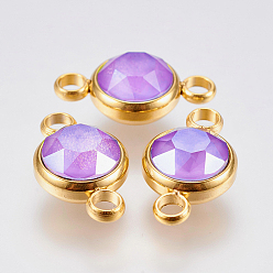 Средний Фиолетовый К 9 соединители стеклянные звенья, граненые, с 304 фурнитурой из нержавеющей стали, ионное покрытие (ip), плоско-круглые, золотые, средне фиолетовый, 17.5x10x6 мм, отверстие : 2.5 мм