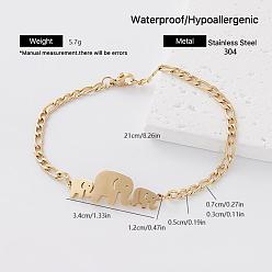 Elephant Mother's Day 304 Stainless Steel Link Bracelets for Women, Golden, Mother Son Elephant, 8.27 inch(21cm)