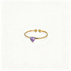 Medium Slate Blue Adjustable Birthstone 304 Stainless Steel Micro Pave Cubic Zirconia Cuff Open Rings, Heart, June, Golden, Medium Slate Blue, US Size 4 1/4(15~20mm)