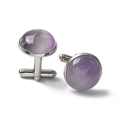 Аметист 304 пуговицы на манжетах из нержавеющей стали., с естественным аметист, для аксессуаров одежды, полукруглый, 30~31x17.5 мм