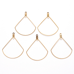 Настоящее золото 18K Вакуумное покрытие pvd 304 подвески из нержавеющей стали, обручание серьги, вентилятор, реальный 18 k позолоченный, 21 датчик, 40x32.5x0.7 мм, отверстие : 1.2 мм