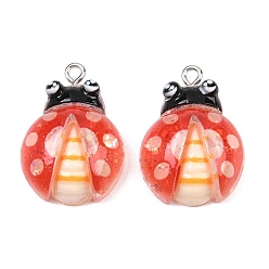 Коровка Подвески из прозрачной и непрозрачной смолы, с платиновыми железными петлями и блестящей пудрой, коровка, 26x18.5x8.5 мм, отверстие : 2 мм