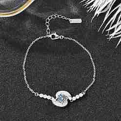 Платинированный 925 ссылка стерлингового серебра браслеты, браслеты-цепочки для женщин, ветряная мельница, с муассанитовым стразом, Реальная платина, 6-3/4 дюйм (17 см)