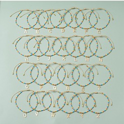 (52) Непрозрачная лаванда 26шт. 26 стиль 201 браслеты с подвесками из нержавеющей стали с заглавными буквами a~z, регулируемые браслеты из стеклянных бусин, разноцветные, внутренний диаметр: 1-7/8~3-3/4 дюйм (4.8~9.55 см), 1 шт / стиль