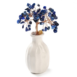 Ляпис-Лазурь Натуральные чипсы из лазурита, украшения денежного дерева, случайно смешанная фарфоровая ваза с медной проволокой, энергетический камень фэн-шуй, подарок для домашнего офиса, украшение рабочего стола, 48~62x140 мм