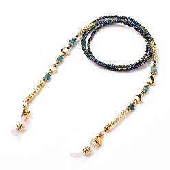 Black Eyeglasses Chains, Neck Strap for Eyeglasses, with Glass Seed Beads, Gemstones Beads, Alloy & Brass Beads, 304 Stainless Steel Lobster Claw Clasps and Rubber Loop Ends, Black, 28.54 inch(72.5cm)
