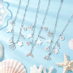 Платина 3 шт. 3 стили кулон из сплава в виде рыбьего хвоста в виде осьминога и натуральной белой ракушки, латунные ожерелья-скрепки для женщин, платина, 16.50 дюйм (41.9 см), 1 шт / стиль